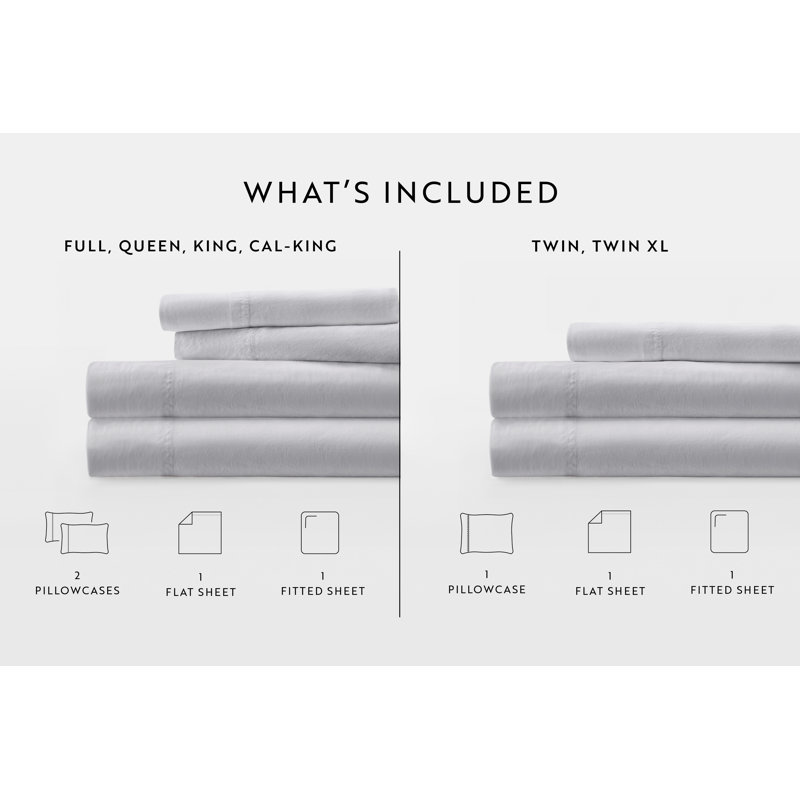 Ensemble de draps en coton Sateen, Gris clair, Ensemble de draps pour grand lit avec 2 taies d'or