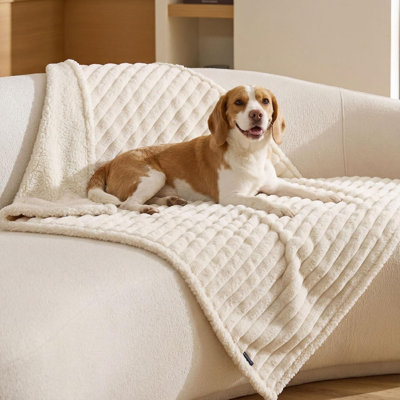 Bedsure ComfyFleece Reversible Dog Blanket for Large Dogs, Waterproof Washable Corduroy Fleece Couch Protector