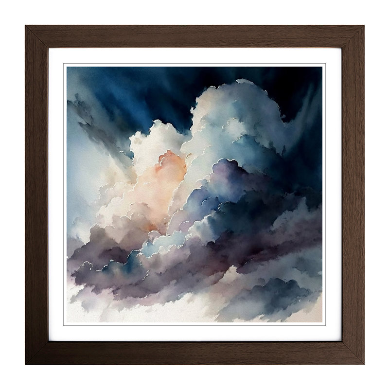 Cloudy Sky Watercolour - Framed Print, Walnut