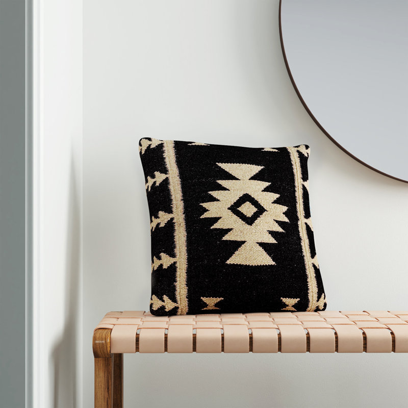 Donner Square Wool Pillow Cover, Black