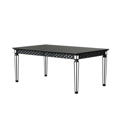 Luxury Geometric Detail Table With Black And Mirrored Adornment Synthetic Wood Dining Trim