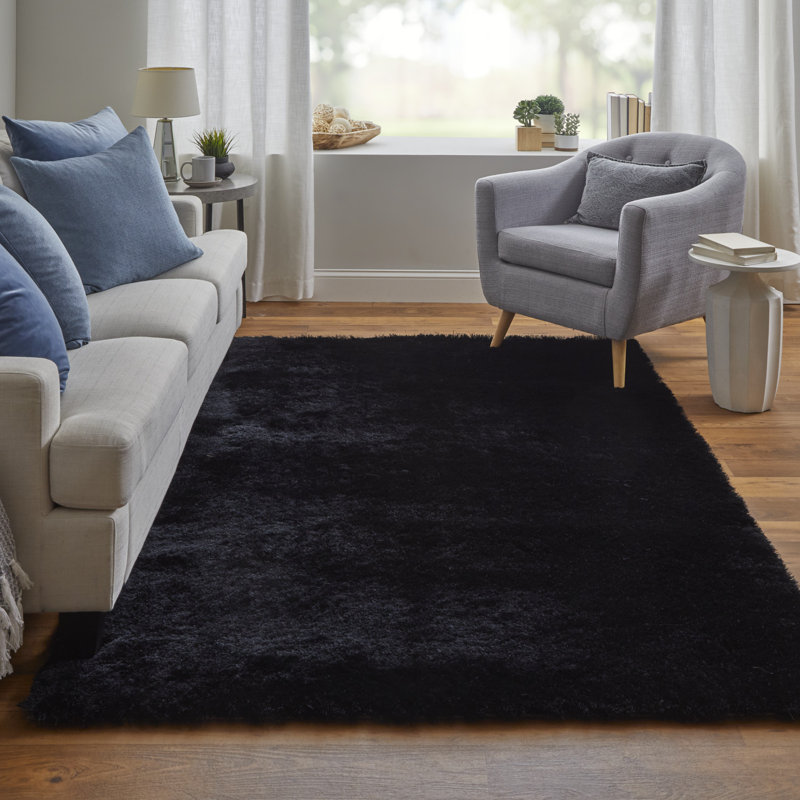 Tapis noir touffeté à la main Cienna, Rectangle 4 pi 9 po x 7 pi 6 po, Black