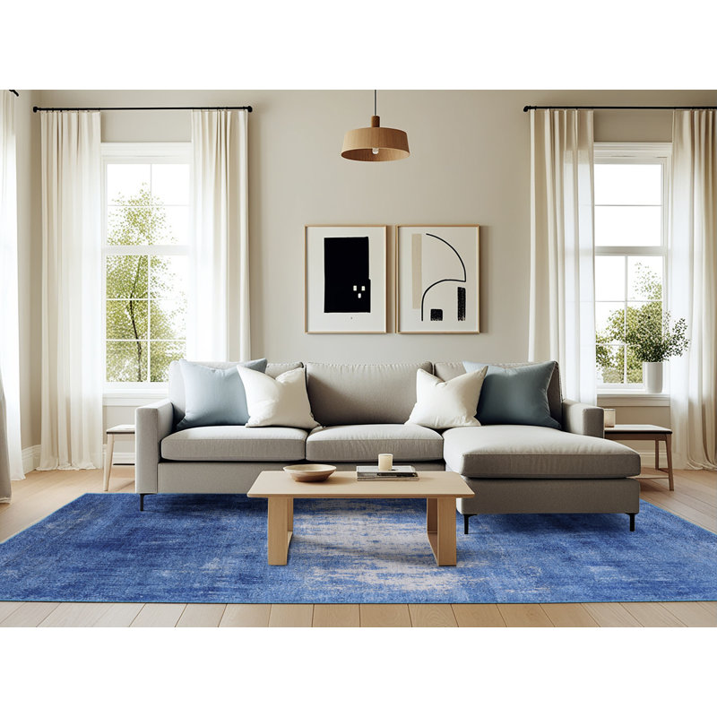 Tapis bleu / gris à motif abstrait Bronxville, Rectangle 6 pi x 9 pi