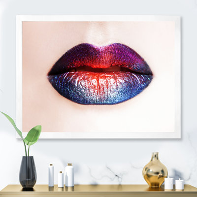 Women Lips With Bright Multicoloured Lipstick - Print on Canvas