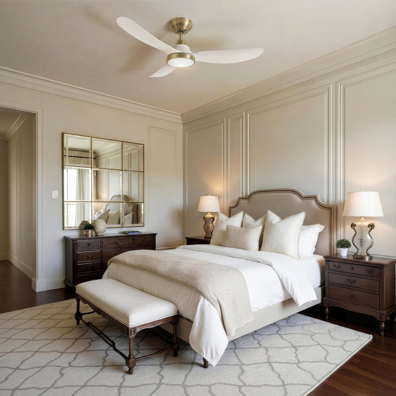 42" Modern Ceiling Fan with Light & Remote, High-Airflow Reversible DC Motor, 3-Color Memory LED, Gold Ceiling Fan with White Blades for Farmhouse Transitional Bedroom Small Rooms Home Offices