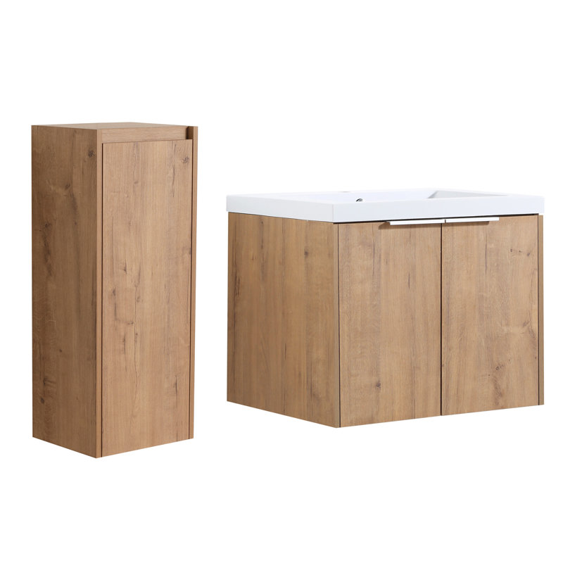 Meuble-lavabo mural avec lavabo et armoire latérale, offrant beaucoup de rangement et un design élégant.