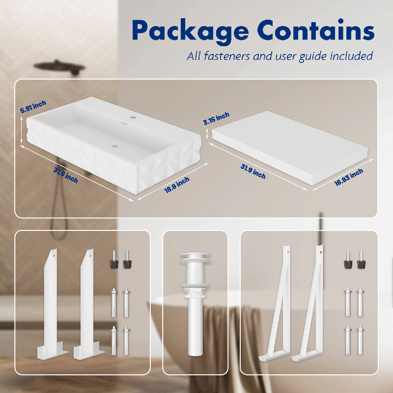 Gesipor 32"x19" Double-layer Wall Mounted Resin Bathroom Sink