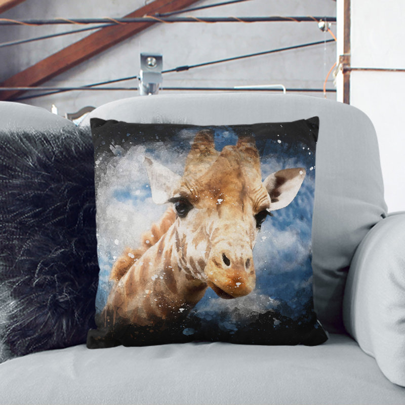 Giraffe Vol.2 Square Throw Cushion, 55cm H x 55cm W x 20cm D, Black