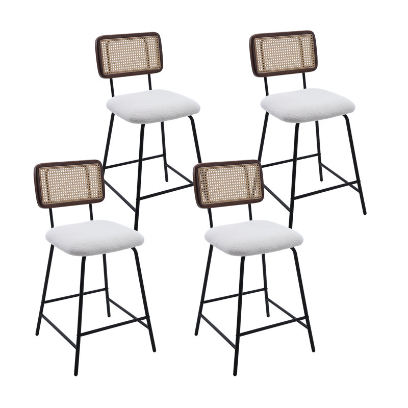 Dark Green Metal and Rattan Counter Height Bar Stools Set