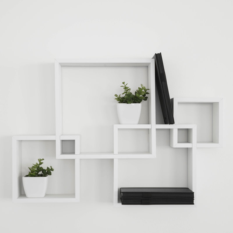 Intersecting Cube Accent Wall Shelf, White