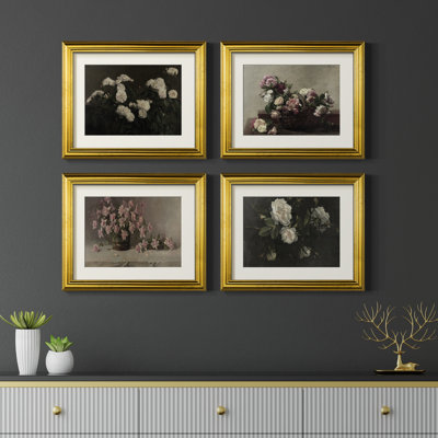 Vintage Floral V  -4 Piece Set of Framed Prints