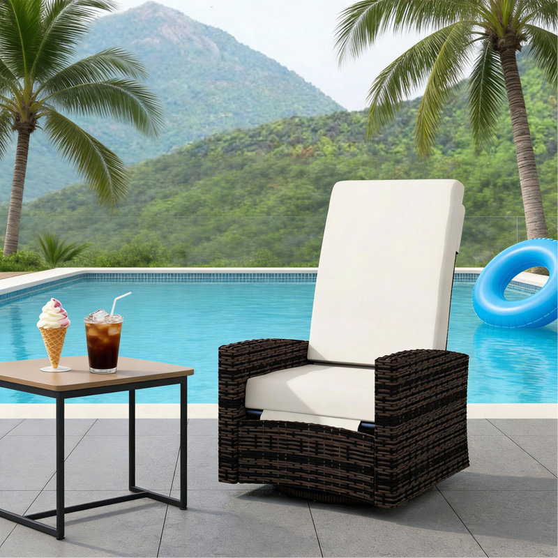 Swivel Recliner,Outdoor Wicker Swivel Recliner Chair, White, Black