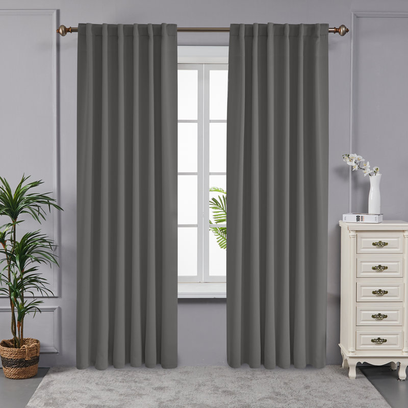 Taburao Back Tab Room Darkening Curtain Pair, 42" W x 72" L, Light Gray