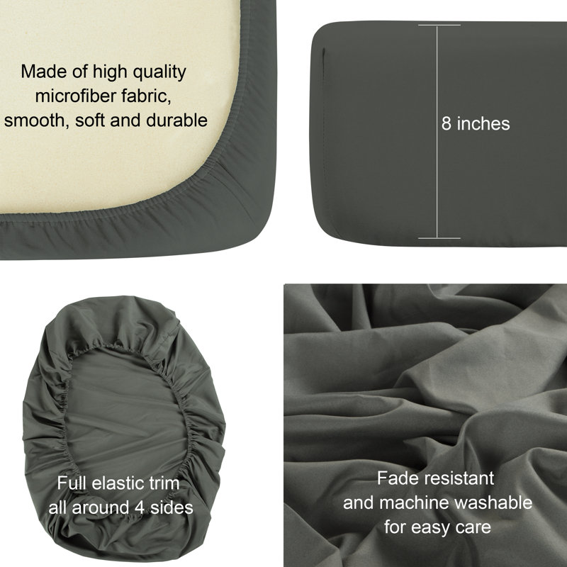 Microfiber Fitted Sheet, Dark Gray