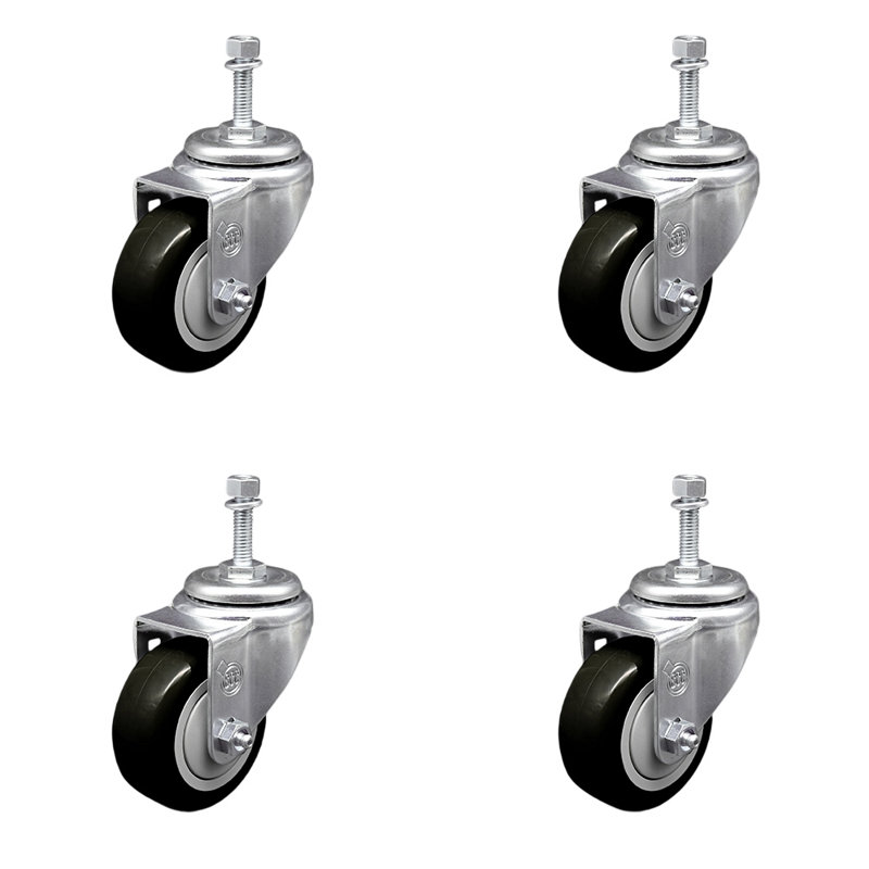 3.5 Inch_ Polyurethane Wheel Swivel 10mm Threaded Stem Caster Set SCC
