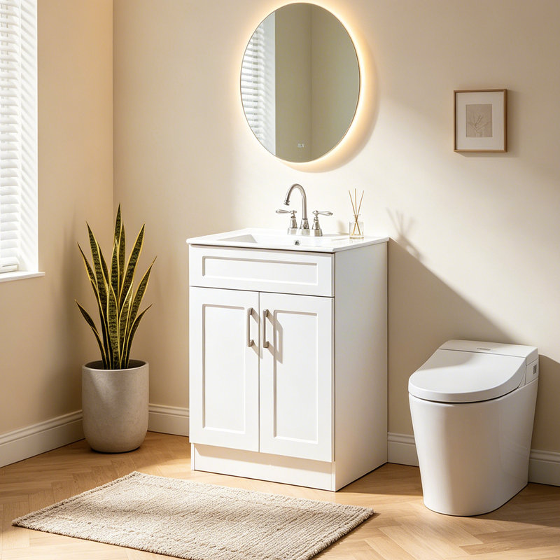 24'' Morden Single Bathroom Vanity With Ceramic Top, White