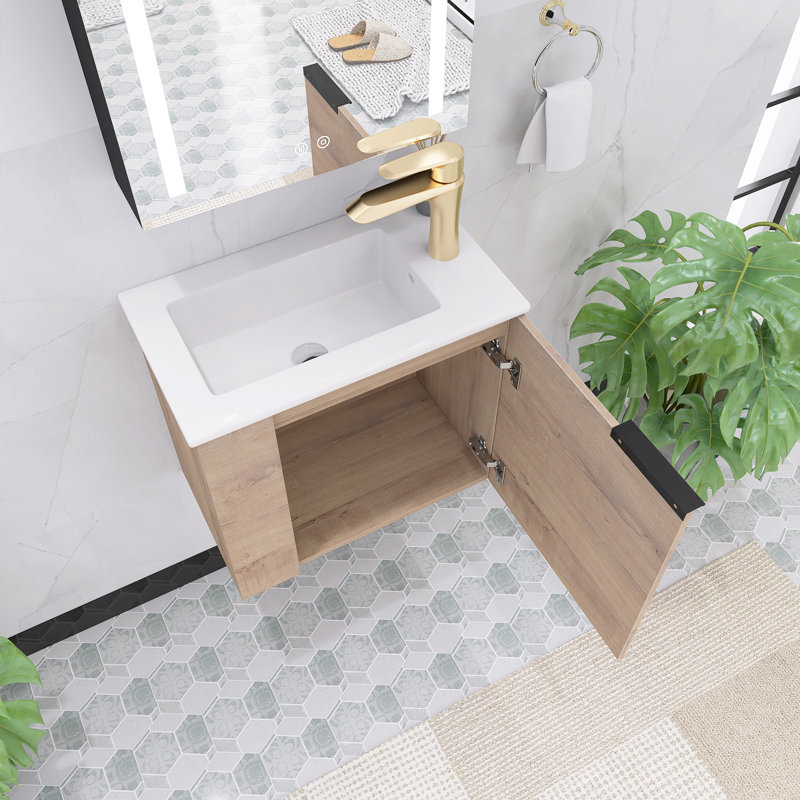 Meuble-lavabo simple 22 po avec plateau en céramique Ani, Brun