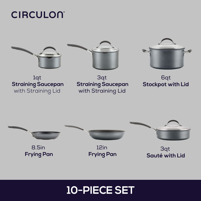 Circulon ScratchDefense with ScratchDefense Nonstick Induction Pots and Pans Cookware Set, 10 Piece, Graphite