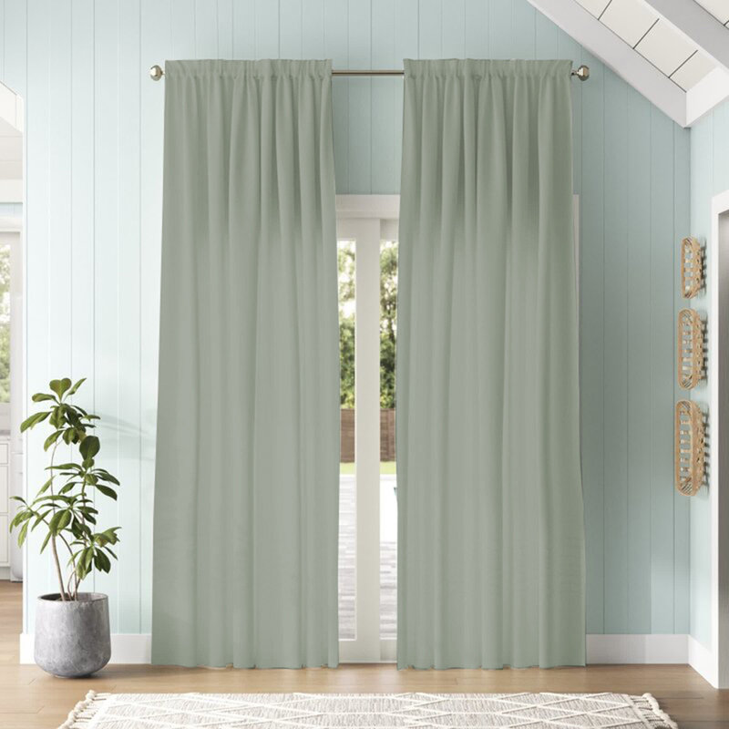 Joe Semi-Sheer Rod Pocket Polyester Curtain Panel Pair, 52" W x 108" L, Seagrass