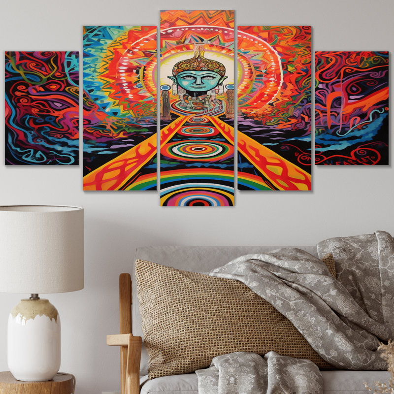 Buddha Street Art, "The Obstacle Is The Path" - Art mural sur toile bouddhiste - 5 panneaux