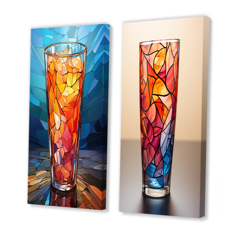 Ensemble de 2 verres à cocktail en mosaïque, H 28 po x l 25 po, Toile tendue