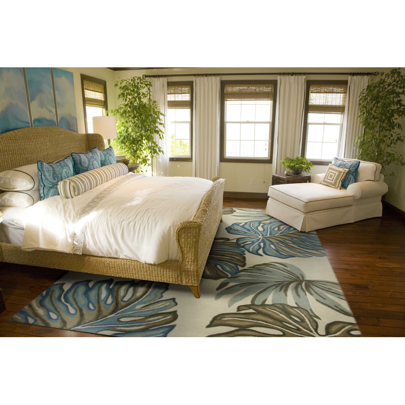 Tapis oriental vert tissé à la machine rectangle bleu clair et beige