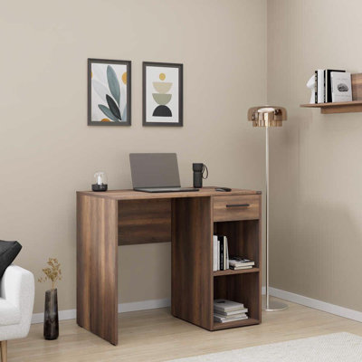 Matt White Study Desk with Drawer & Shelves