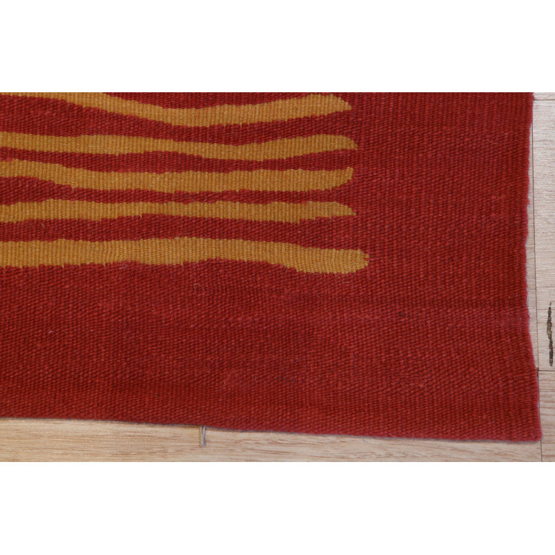 Tapis rouge en laine tissé à plat Trendy Chandni, Rectangle 6 pi x 8 pi