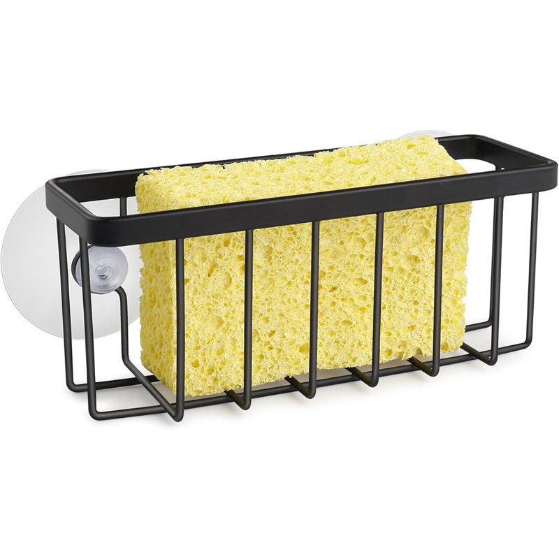 Porte-éponge pour aspiration d'évier de cuisine, porte-éponge en acier inoxydable pour éponges, laveurs, savon, cuisine, salle de bain, noir