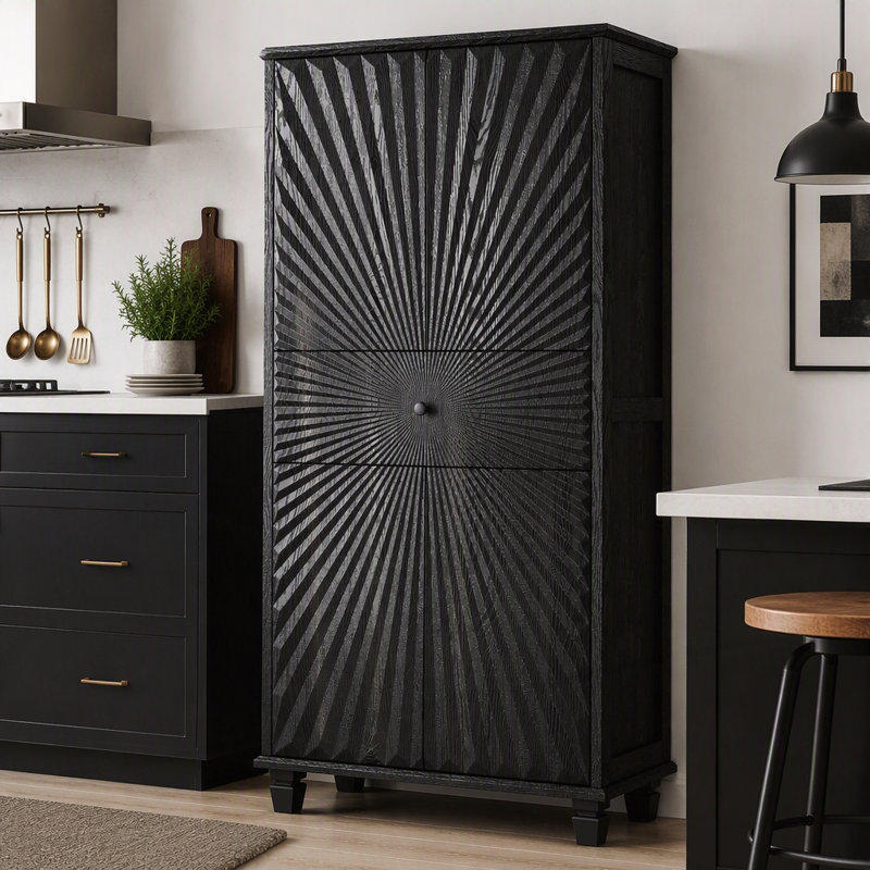 Grande armoire d'appoint avec 4 portes 3D et tiroir, conception Sunburst
