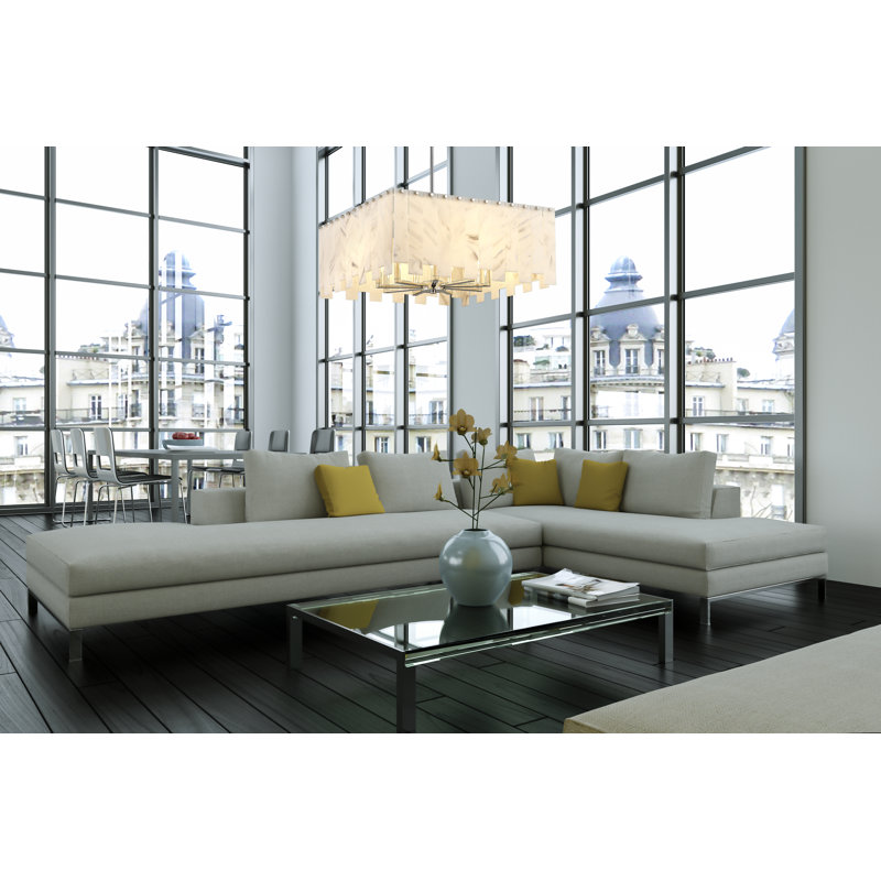 Luminaire suspendu rectangulaire 8 lumières, Nickel poli