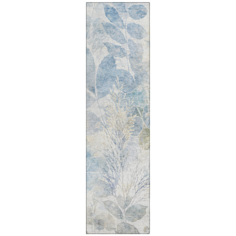 Machine Washable Indoor/Outdoor Chantille ACN2890 Floral Rug, Sky, 2'3" x 7'6" Runner