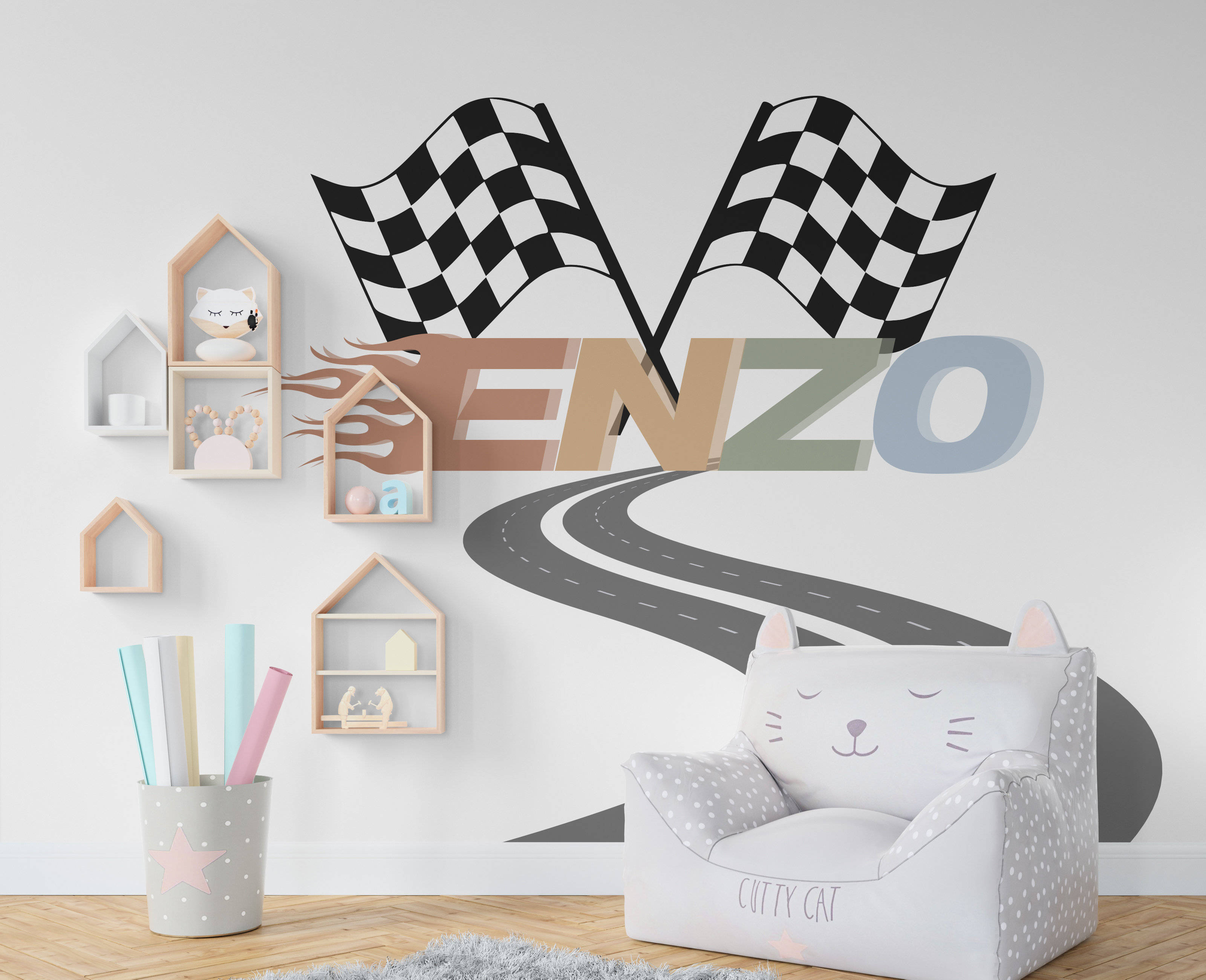 Room Racing Flags Zoomie Kids Road Racing Flag Wall Decal Highway Vinyl Sticker ...