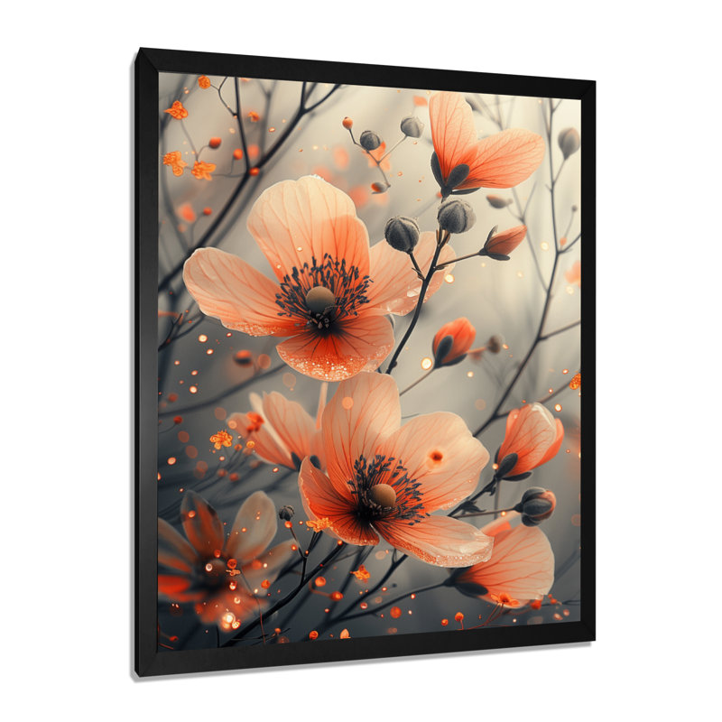 Orange orange, coucher de soleil, splendeurs et fées - art mural fleurs, Toile encadrée noire simple