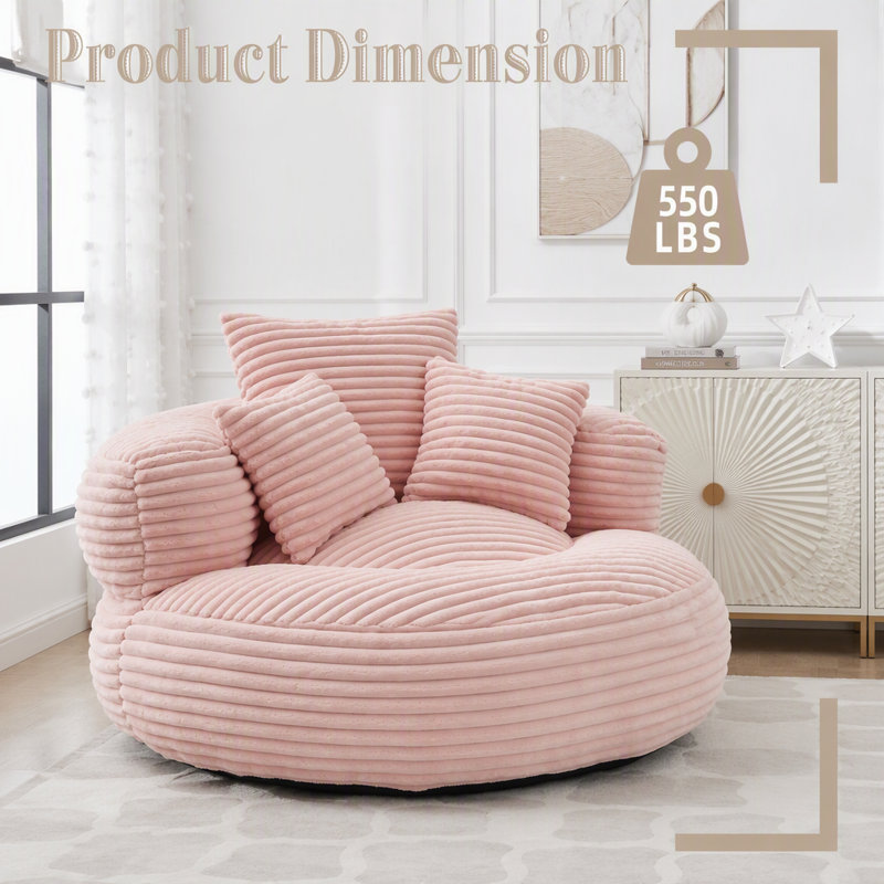 Pouf individuel avec 3 coussins et accoudoirs, Velours côtelé rose