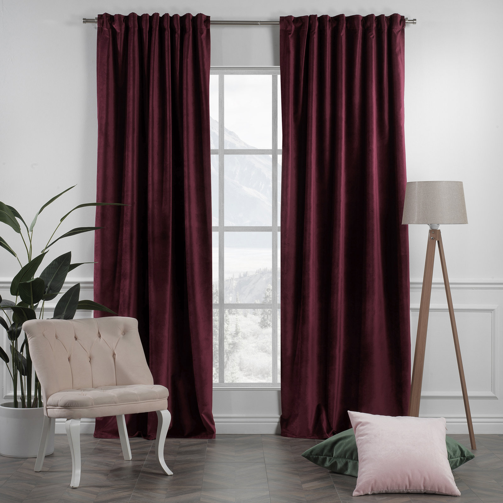 Matte Velvet Room Darkening Curtain Panel Set, 52" W x 63" L, 80 Burgundy