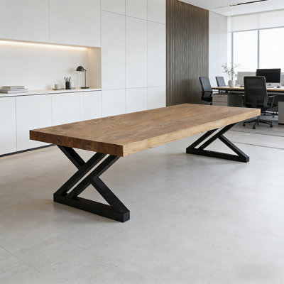Table de conférence moderne en bois massif de style industriel pour 6 à 8 personnes
