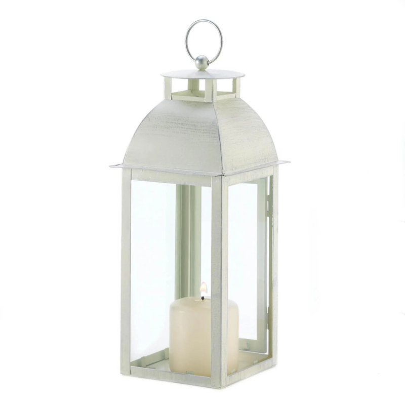 Distressed Ivory Candle Lantern | Rustic Farmhouse Decor