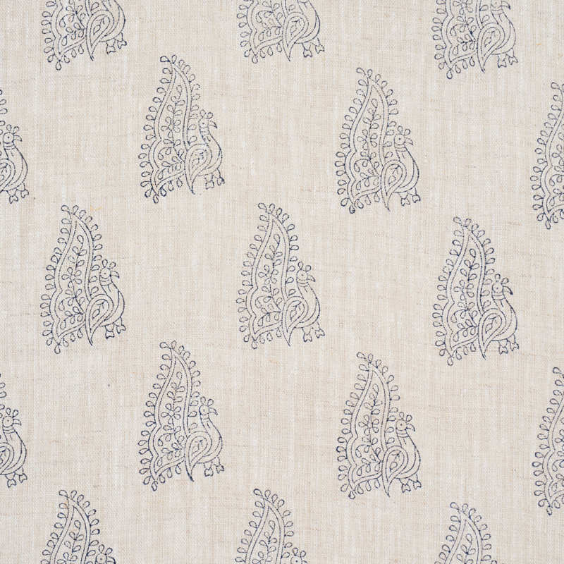 Peacock Linen Hand Blocked Print Fabric
