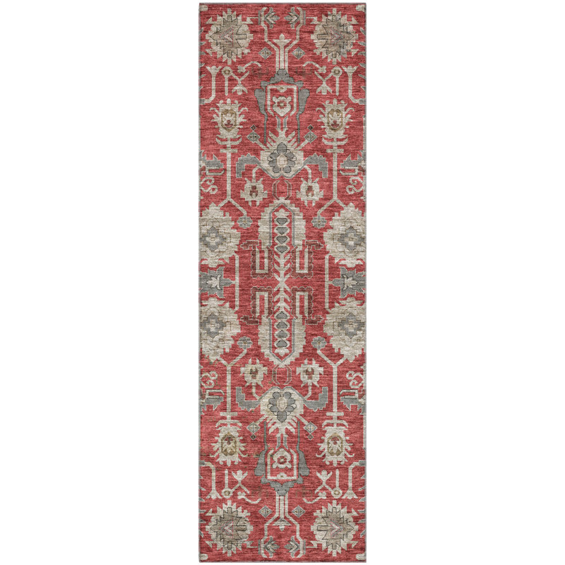 Premium Machine Washable Prisco Red Rug, Runner 2'3" x 7'6"