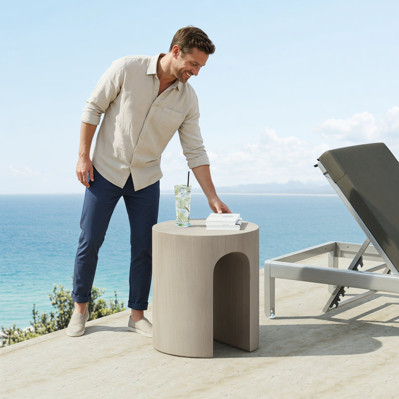 Table d'appoint ronde en U gris clair Mgo - idéale pour le patio, la pelouse et le jardin