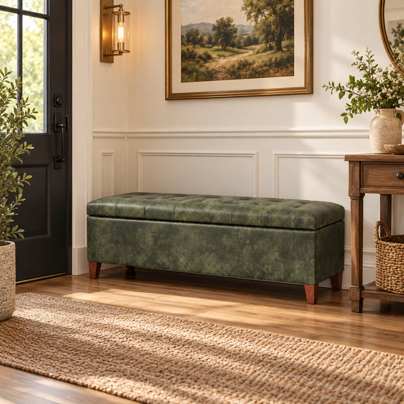 Banc de rangement en simili cuir Loggins, Vert foncé