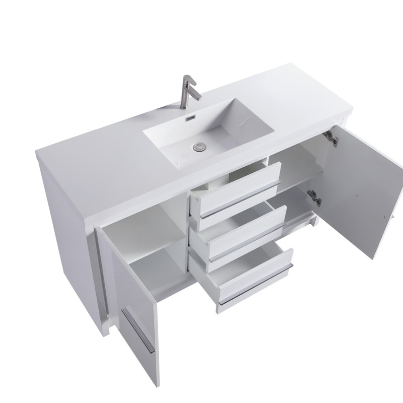 Capot-2s 60,00 po X P 19,70 po P 35,00 po Meuble-lavabo autoportant H en bois blanc avec plateau blanc
