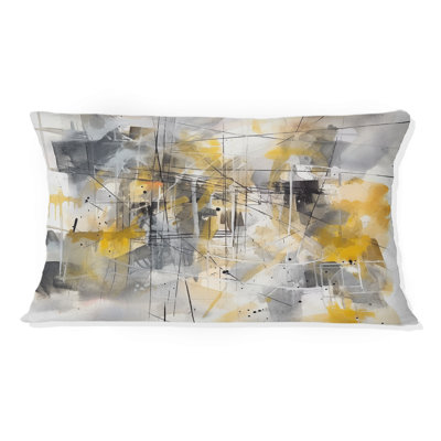 Yellow And Grey Beyond The Canvas I - Abstract Printed Throw Pillow