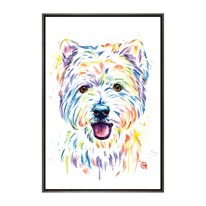 Westie par Lisa Whitehouse - impression d'art graphique, H 60 po x l 40po x P 1,5 po, Toile encadrée de bois rustique foncé