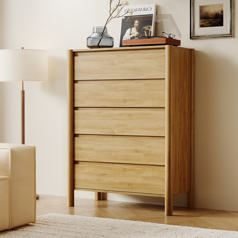 Commode 5 tiroirs Hingham 45,3 ", commode en bois pour chambre à coucher, salon, beige, Beige