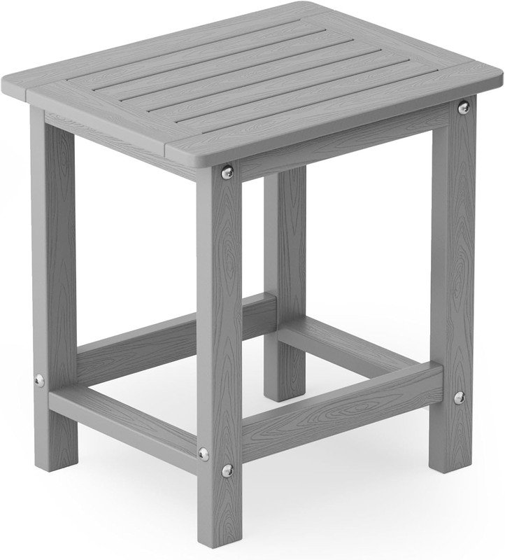Outdoor Side Table All Weather HIPS Adirondack Patio Side Table Mordern Square End Table for Lawn, Pool, Backyard, Porch, Gray