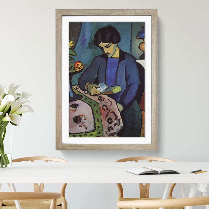 Woman Reading by August Macke - Picture Frame Painting, 48cm H x 36cm W x 2cm D, Oak Framed