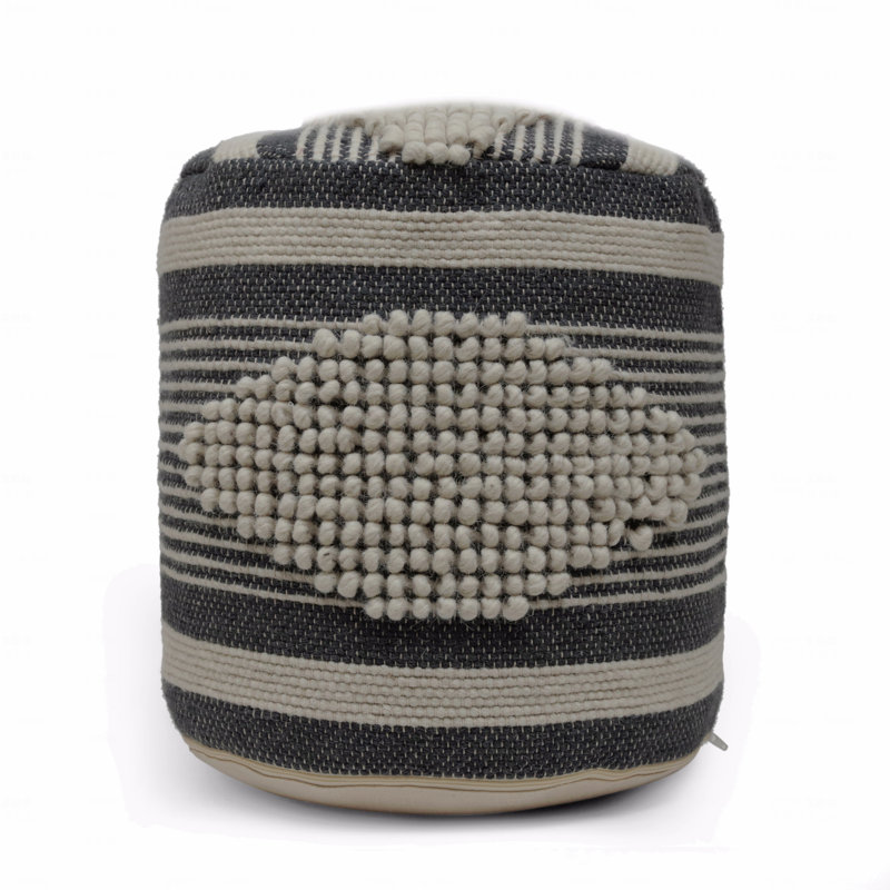Fabric Upholstered Cylindrical Pouf Ottoman, Gray