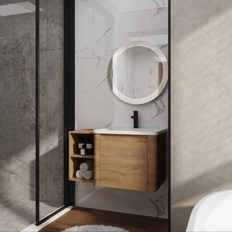 Meuble-lavabo mural avec lavabo en céramique blanche, tablette et porte à fermeture en douceur, 36"